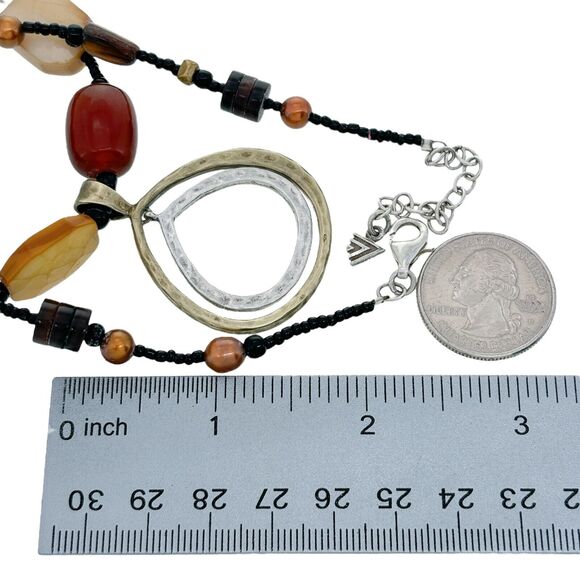 Silpada Sterling Silver 925 Brass Teardrop Pendant Beaded Necklace 18"-20" - Picture 3 of 4